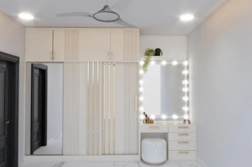 Contemporary living space with neutral tones